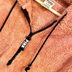 Pink hooded half zip pullover